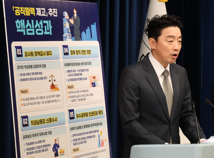 강훈식 비서실장, 공직역량강화 브리핑 (서울=연합뉴스) 한상균 기자 = 강훈식 대통령비서실장이 12일 서울 용산 대통령실 기자회견장에서 공직 활력 제고 추진 성과 및 공직 역량 강화 향후 계획 브리핑을 하고 있다. 2025.11.12 xyz@yna.co.kr (끝)